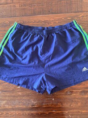 Vintage Adidas Climalite Sprinter Shorts Navy Neon Stripe Men's XL Y2K